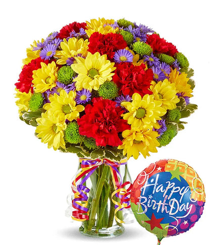 Festive Floral Garden with Birthday Balloon