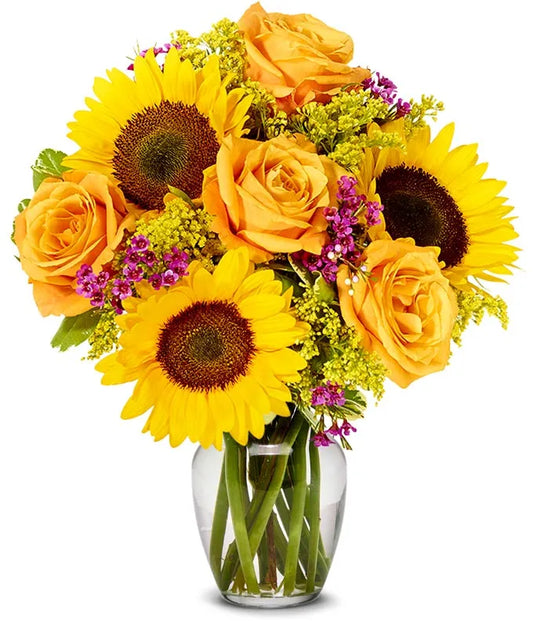 Fall Rose & Sunflower Bouquet with Pink Pops